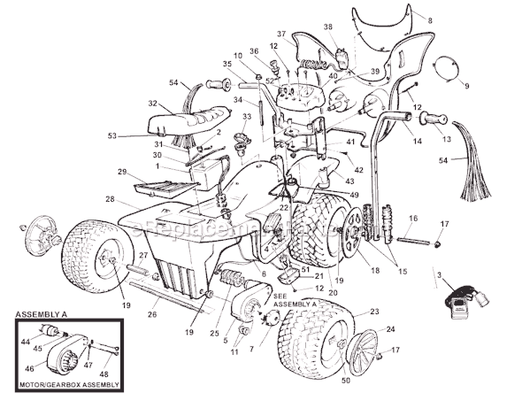 Page A Diagram and Parts List for 78470-9993  Power Wheels Ride-On Cars